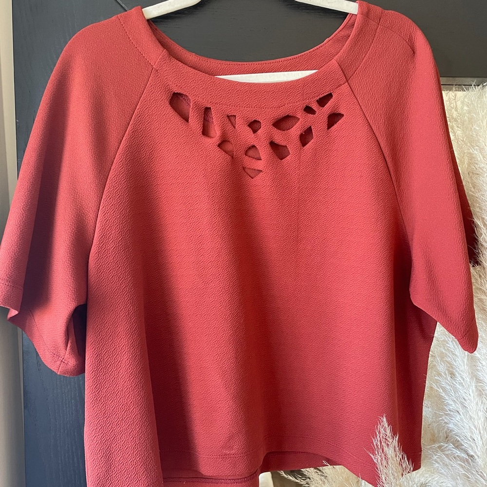 Bobeau Burnt Orange Cut Out Drape Blouse